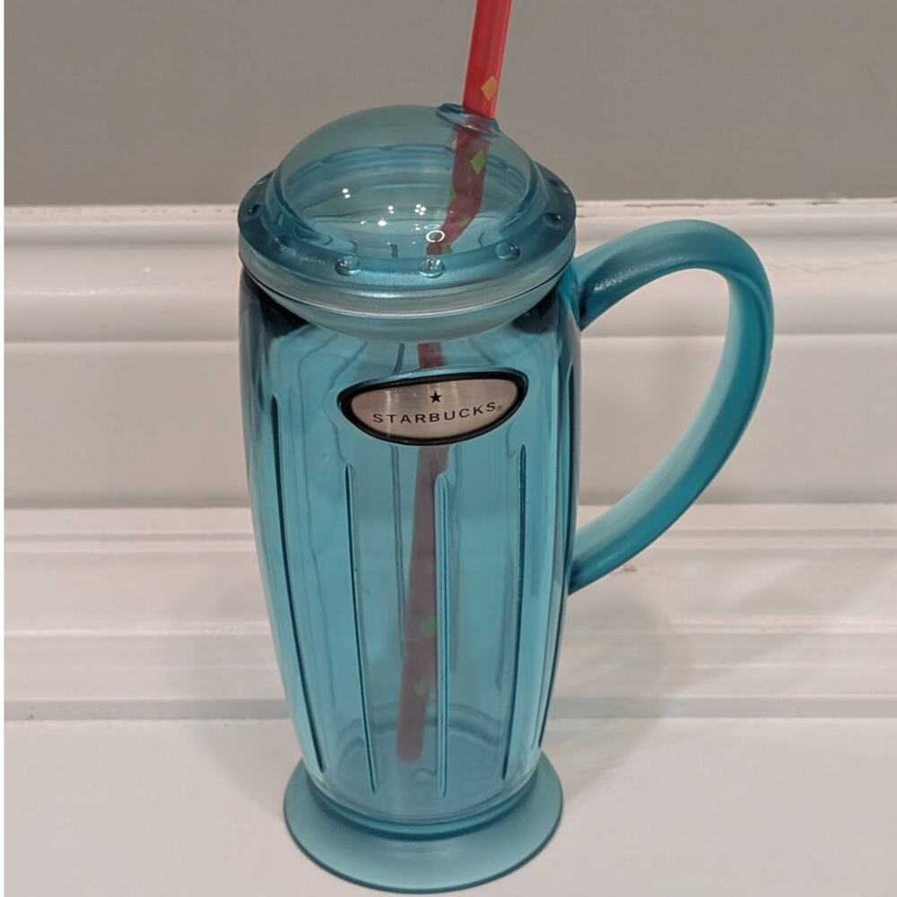 Starbucks Vintage Rocket Tumbler Travel Mug 2001 Barista Aqua Blue Plastic Retro